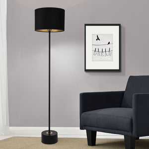 Lampada da Terra Alta 157 cm Piantana Dritta con Paralume Cilindrico Ø 35 cm in Tessuto Lampada a Stelo in Metallo - Nero - lux.pro