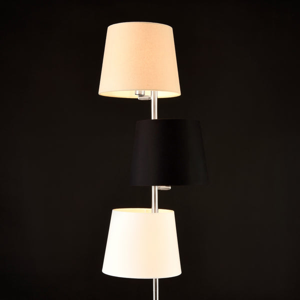 Lampada da Terra Alta 149 cm Piantana Dritta con Stelo in Metallo e 3 Paralumi Conici in Tessuto 3 Colori Diversi - lux.pro