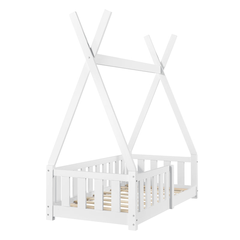 Schizzo in scala Letto a Capanna Helsingborg con Sponde 70 x 140 cm Bianco [en.casa] 