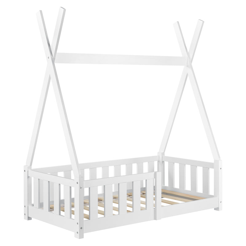 Schizzo in scala Letto a Capanna Helsingborg con Sponde e Materasso 70 x 140 cm Bianco [en.casa] 