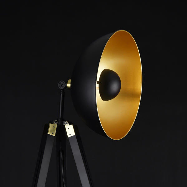 [lux.pro] Lampada da Terra, Piantana a Treppiede con Testa Girevole Lampada a Stelo in Stile Industriale E27 60W Paralume in Metallo - Base in Legno/Metallo - Nero/Ottone