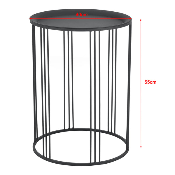 [en.casa] Set di 2 Tavolini da Salotto con Piano Tondo in 2 Misure Diverse Tavolini d'Appoggio in Metallo - Nero