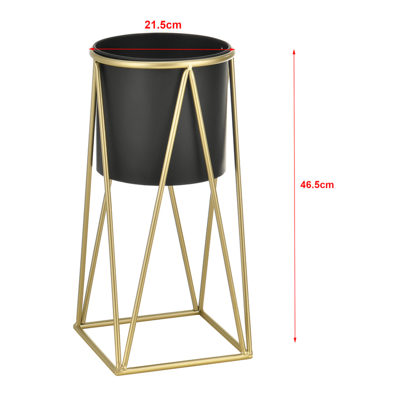 Schizzo in scala Set Lennik di 2 Supporti per Piante con Coprivaso in Metallo - Colore Rame / Nero [en.casa]