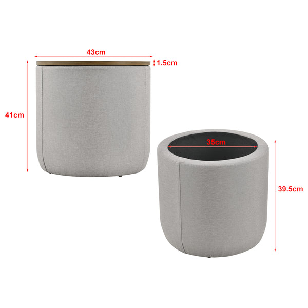 [en.casa] Tavolino Basso per Salotto Tavolino da Caffè con Piano Rimovibile Tavolino con Scomparto Portaoggetti - Tessuto Grigio/Piano color Legno 