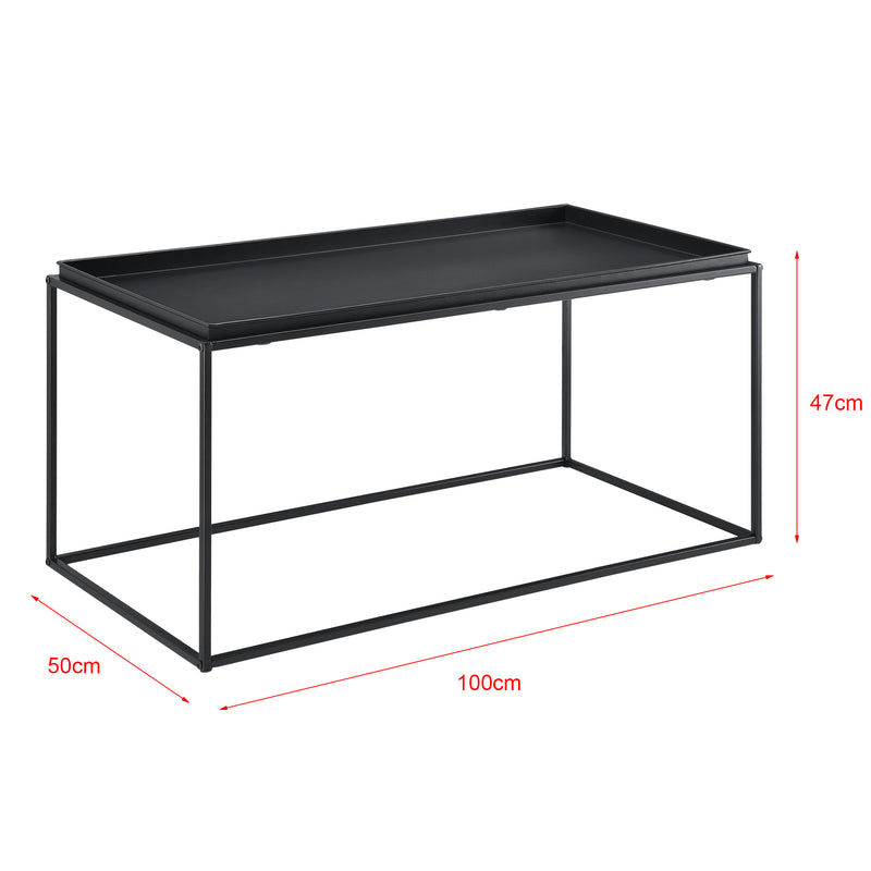 Schizzo in scala Tavolino Basso da Caffè 47 x 100 x 50cm Tavolino in Metallo da Salotto / Soggiorno / Sala di Attesa con Superficie Antigraffio - Nero Opaco