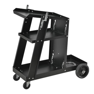 Carrello per saldatura per dispositivi di saldatura con 3 scomparti portaoggetti e contenitore per bombole di gas pro.tec