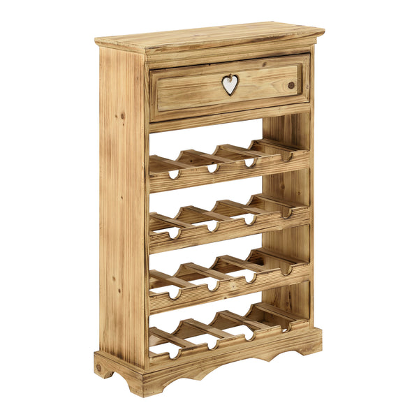 Mobile Portabottiglie con Cassetto 86 x 55 x 22 cm Cantinetta in Legno di Pino per 16 bottiglie Bancone Portabottiglie da Vino con 4 Ripiani in Design Classico