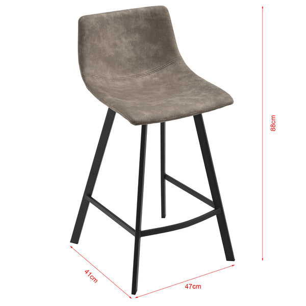 Set da 2 sgabelli da bar Edinburgh con gambe in metallo, rivestimento in similpelle scamosciata imbottito, grigio scuro en.casa