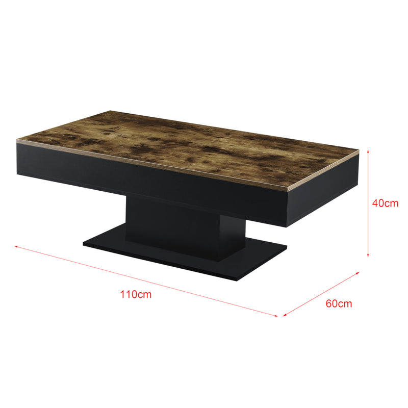 Schizzo in scala Tavolino da Salotto Lünen con Piano Scorrevole 40 x 110 x 60 cm Nero / Effetto Legno Scuro [en.casa] 