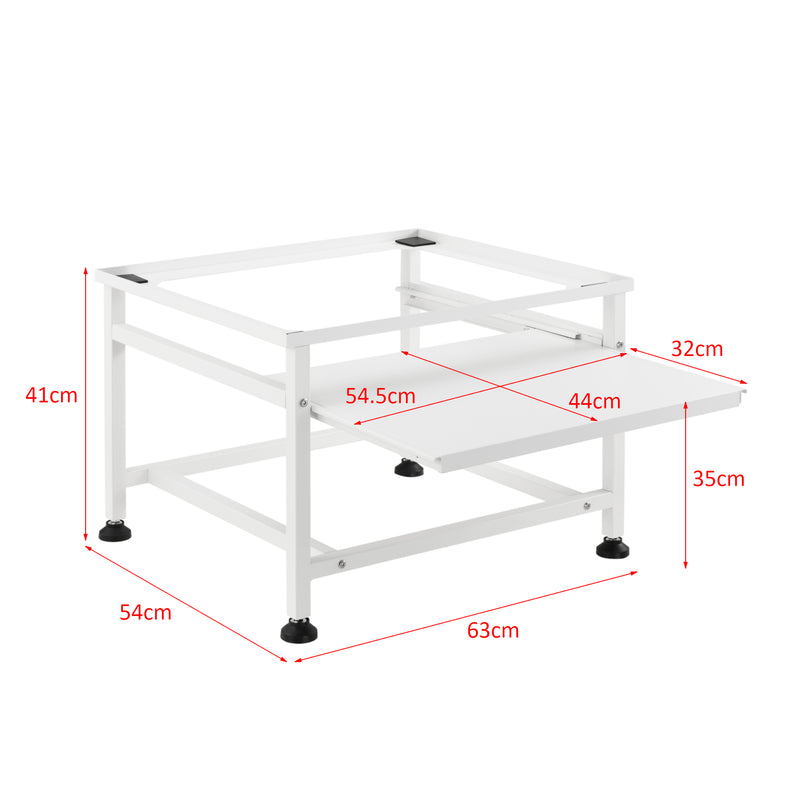 Schizzo in scala Base Supporto per Lavatrice con Ripiano Estraibile 63 x 54 x 41 cm Carico max. 150 kg - Bianco [en.casa] 