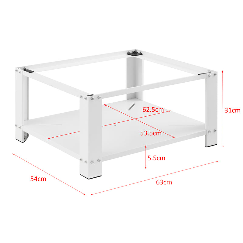 Schizzo in scala Supporto per Lavatrice in Acciaio con Ripiano 63 x 54 x 31 cm Carico max. 150 kg - Bianco [en.casa]