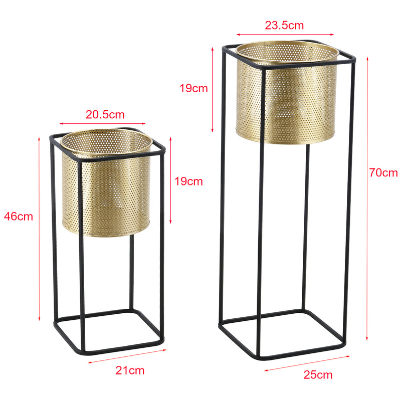 Schizzo in scala Set di 2 Portapiante Mettet con Coprivasi Rotondi in Misure Diverse - Nero / Color Oro [en.casa]
