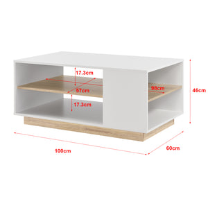Tavolino Centrale Trelleborg da Salotto con Ripiano 100 x 60 x 46 cm - Bianco/Effetto Rovere [en.casa]