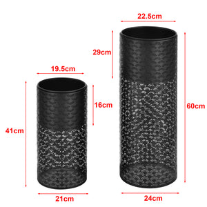 Set di 2 Portavasi in Metallo a Forma di Cilindro Supporto per Piante  con Coprivaso in 2 Misure e Altezze Diverse - Nero