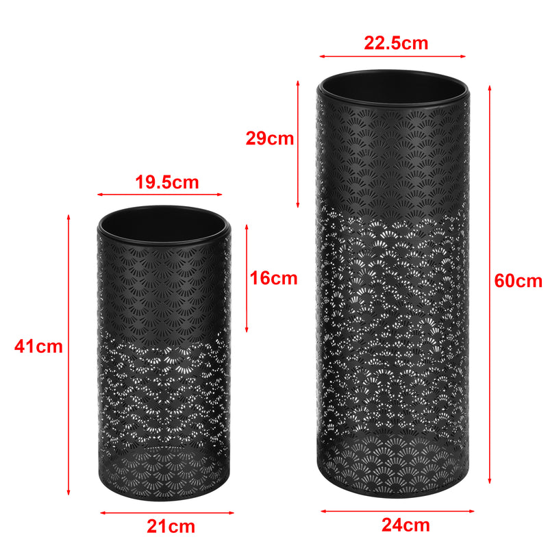 Schizzo in scala Set di 2 Portavasi in Metallo a Forma di Cilindro Supporto per Piante  con Coprivaso in 2 Misure e Altezze Diverse - Nero