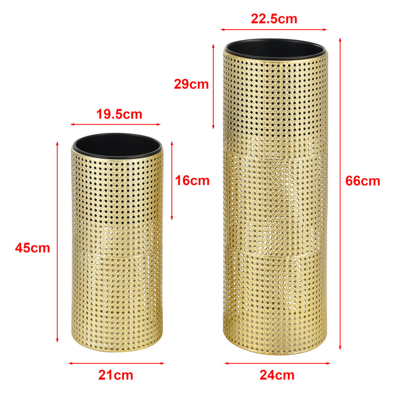 Schizzo in scala Set Lüttich di 2 Supporti per Piante con Coprivasi Portafiori in Metallo - Color Oro / Nero [en.casa]

