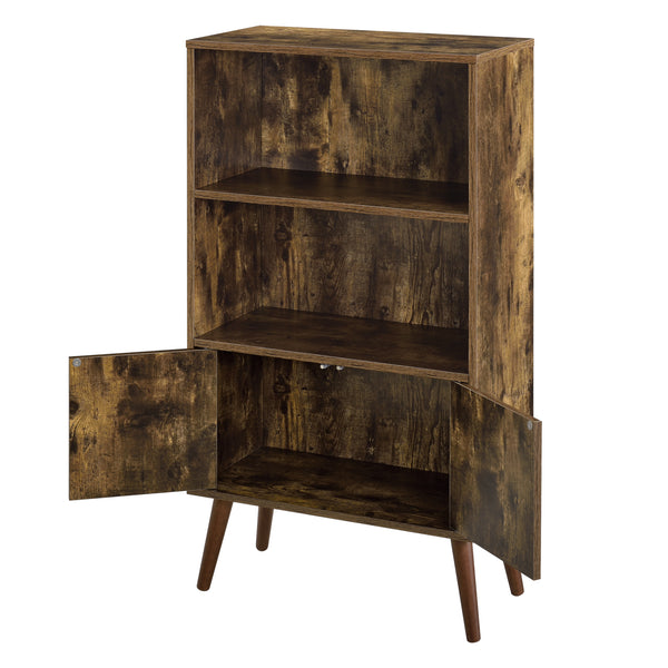 Mobile per Soggiorno con Armadietto e Ripiani 113 x 60 x 30 cm Libreria / Scaffale / Mobile a Terra con Ante Apertura a Pressione Push-to-Open - 4 Gambe in Legno Massiccio - Effetto Legno Scuro