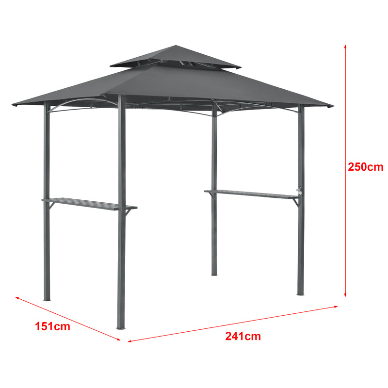 Schizzo in scala Gazebo per Barbecue Parga con Tetto Doppio e 2 Ripiani 250x241x151 cm - Grigio Scuro [en.casa]