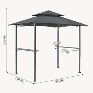 Gazebo per Barbecue Parga con Tetto Doppio e 2 Ripiani 250x241x151 cm - Grigio Scuro [en.casa]