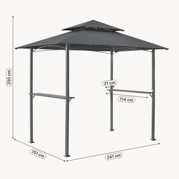 Gazebo per Barbecue Parga con Tetto Doppio e 2 Ripiani 250x241x151 cm - Grigio Scuro [en.casa]