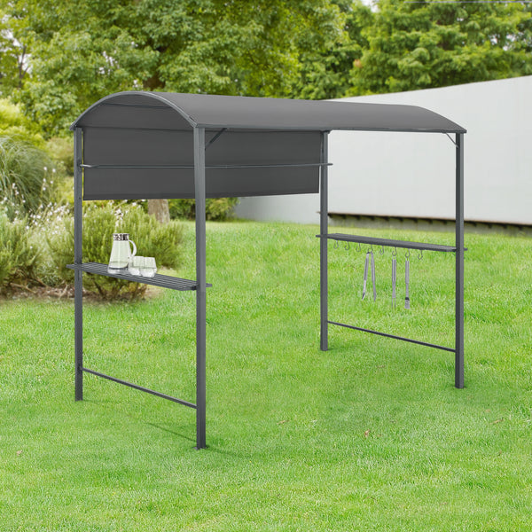 Gazebo per Barbecue Pyrgos con 2 Ripiani 215 x 220 x 140 cm - Grigio Scuro [en.casa]