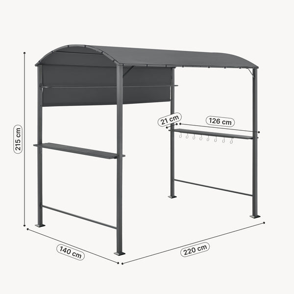 Gazebo per Barbecue Pyrgos con 2 Ripiani 215 x 220 x 140 cm - Grigio Scuro [en.casa]
