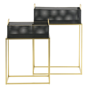 Set di 2 Portavasi in Metallo di Forma Rettangolare Supporto in Colore Ottone per Piante con Coprivaso Nero in 2 Altezze e Misure Diverse