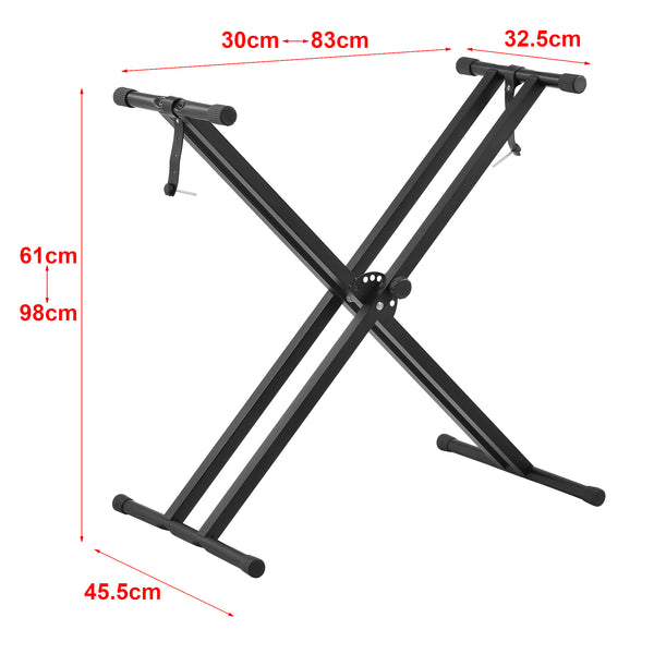 Set Composto di Supporto per Tastiera Musicale e Panca Imbottita in Similpelle, Costruzione Pieghevole e Regolabile in Altezza, Telaio in Ferro con Gomma Antiscivolo - Nero