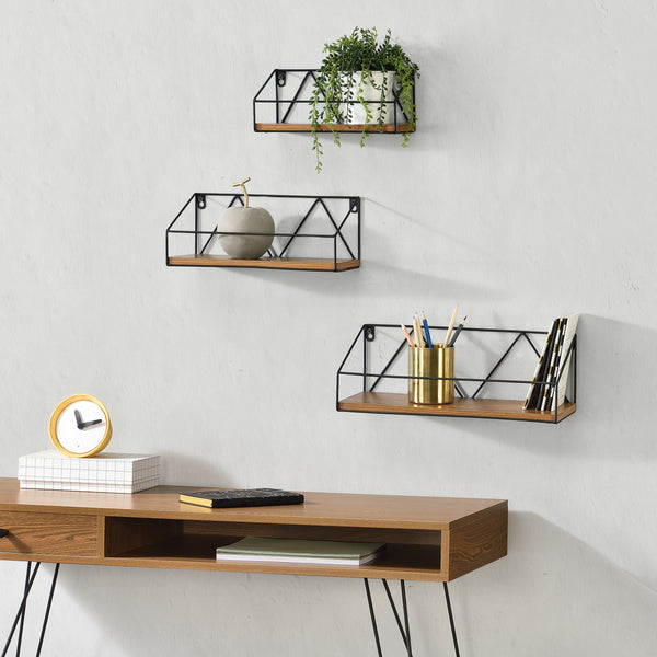 Mensola da parete Kolding 3 pz. varie dimensioni Tinta legno scuro en.casa