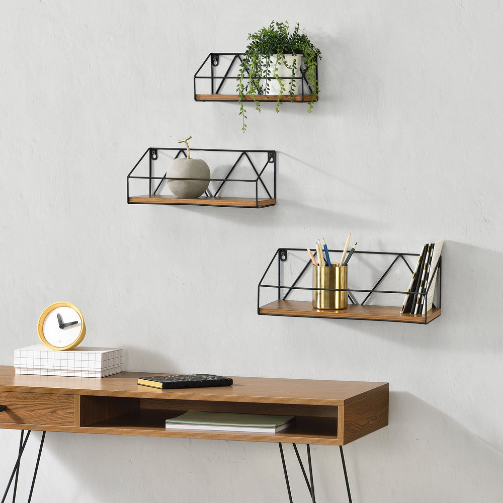 Wandregal Kolding 3tlg. verschiedene Größen Dunkler Holzton en.casa - premiumXL