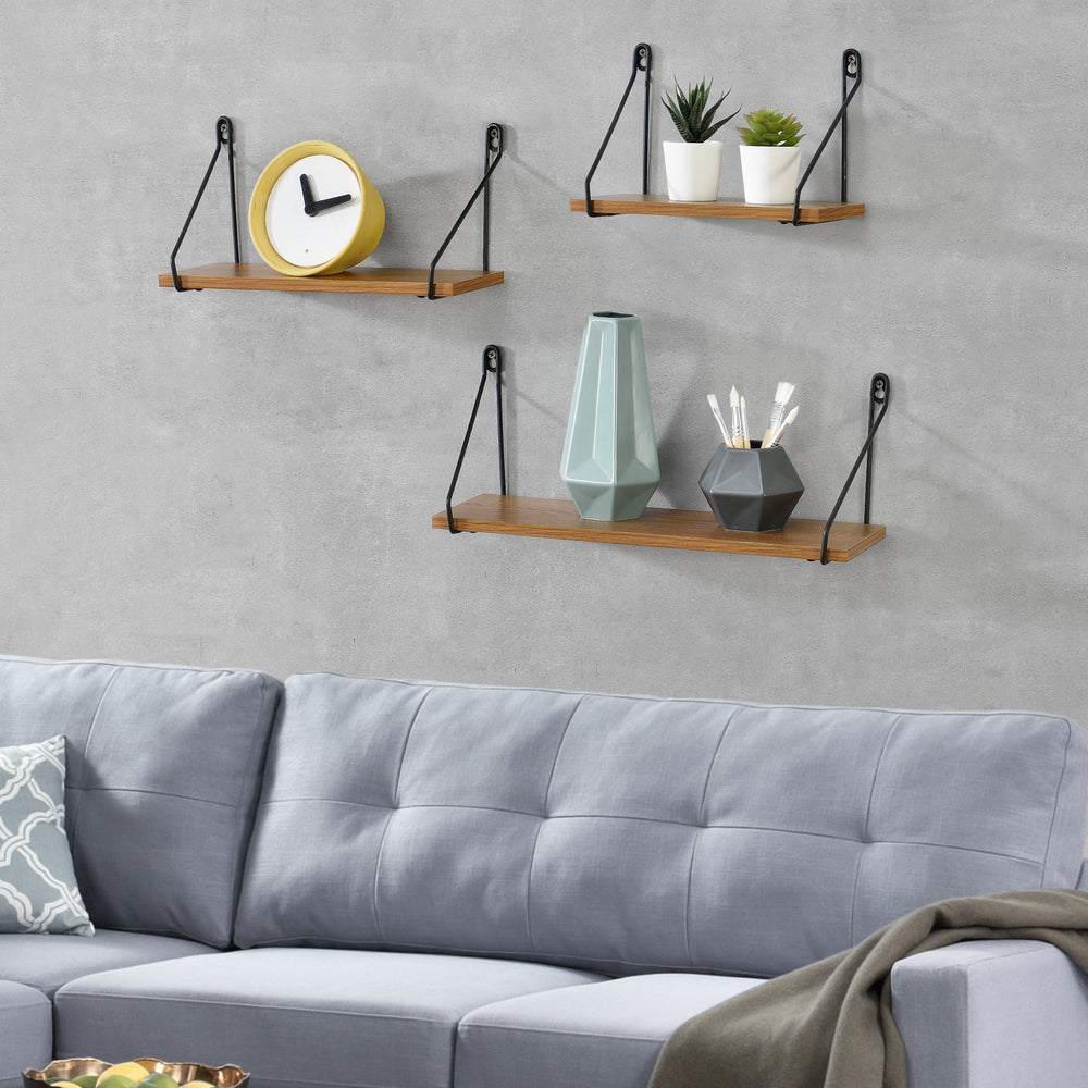 Wandregal Randers 3tlg. verschiedene Größen Dunkler Holzton en.casa - premiumXL