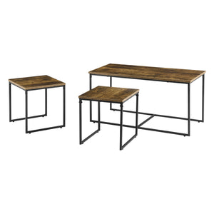 Set di 3 Tavolini da Salotto Haparanda Forma di Cubo/Rettangolare - Color Legno Scuro/Nero [en.casa]