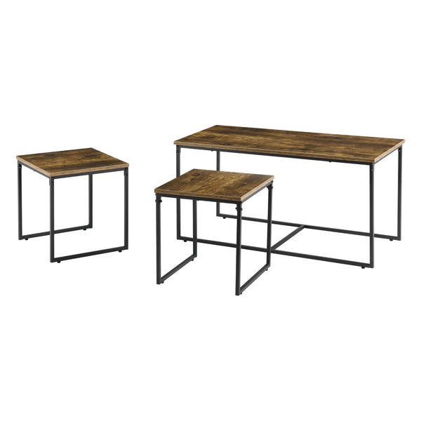 Set di 3 Tavolini da Salotto Haparanda Forma di Cubo/Rettangolare - Color Legno Scuro/Nero [en.casa]