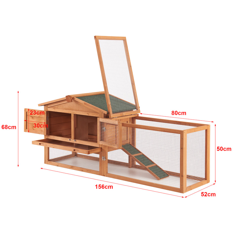 Schizzo in scala Conigliera 'Oberursel' (AxLxP): 68 x 156 x 52 cm Gabbia Recintata con Casetta in Legno [en.casa]