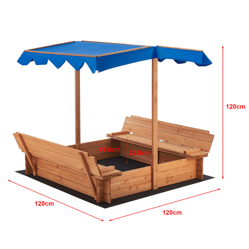 Schizzo in scala Sabbiera Kellenhusen in Legno con Panchine Integrate e Tettuccio Parasole - Sabbiera Chiudibile [en.casa]