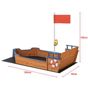 Sandbox Mestia con aspetto di nave pirata 136x193x94cm Legno Naturale [en.casa]