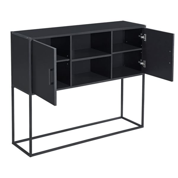 Sideboard Motala con ripiano e ante armadio Nero [en.casa]