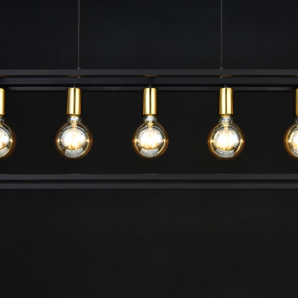 Lampada a sospensione Rouen 5 x E27 Nero / Colore ottone lux.pro