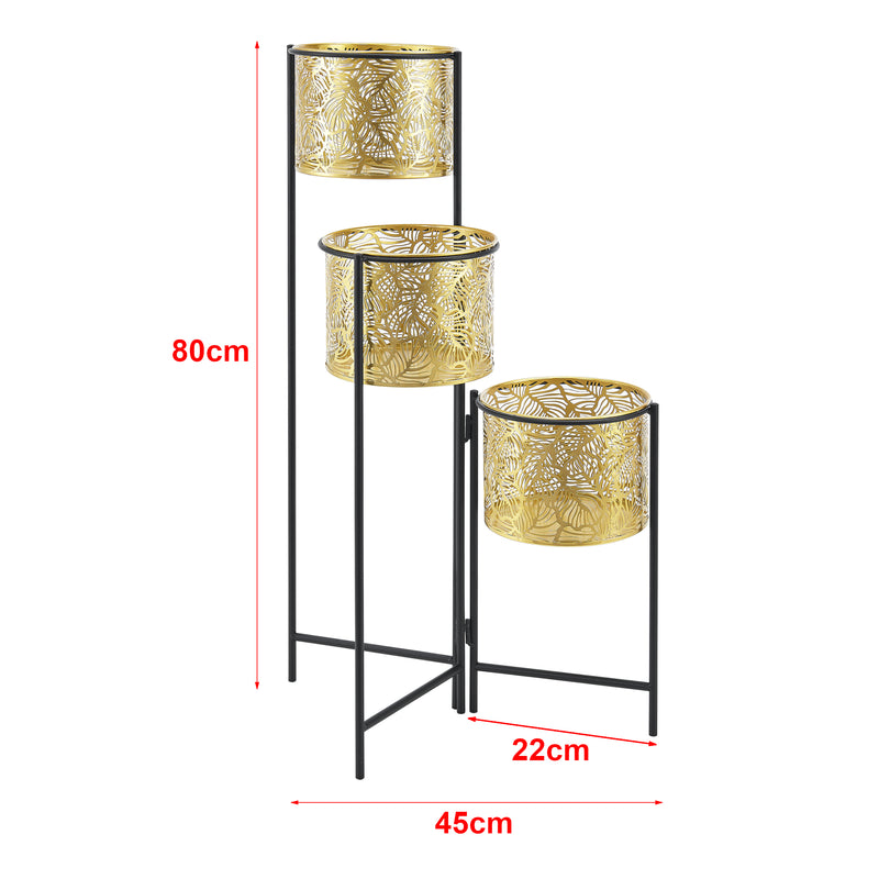 Schizzo in scala Porta Vasi da Interno Portapiante Stand per Piante con 3 Coprivasi Struttura Pieghevole Nero con 3 Porta Vasi Cilindrici in Altezze Diverse Color Ottone [en.casa]