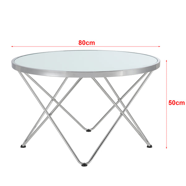 Tavolino Nikkeby struttura in metallo argento/effetto vetro latteo [en.casa]