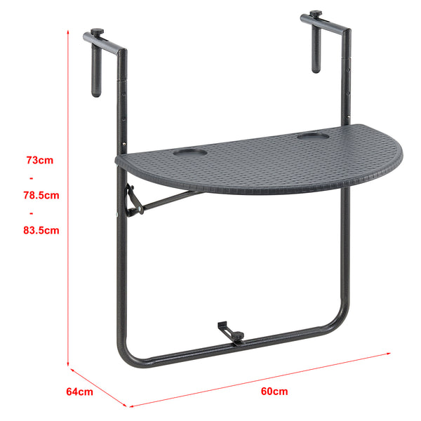 Tavolo da balcone sospeso Cicala 84x60x64 cm Semicircolare Acciaio Grigio scuro [en.casa]