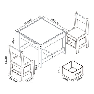 Set Irixoa Tavolo e 2 Sedie per Bambini Piano Lavagna Ribaltabile e Sedie con Cassetti Contenitori [en.casa]