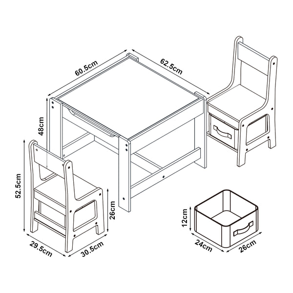 Set Irixoa Tavolo e 2 Sedie per Bambini Piano Lavagna Ribaltabile e Sedie con Cassetti Contenitori [en.casa]
