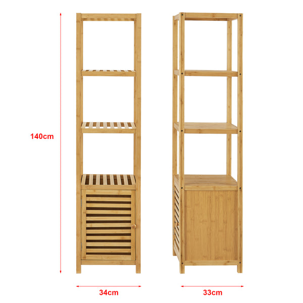 Scaffale in bambù Liminka Scaffale da bagno con anta 140x34x33cm [en.casa]