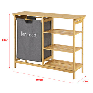 Scaffale da bagno con cesta per biancheria Nousiainen in bambù 80 x 100 x 30 cm [en.casa]