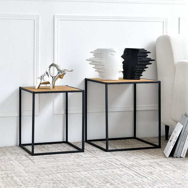 Set di 2 Tavolini Sovrapponibili 'Grindavik' a Forma di Cubo - Color Legno/Nero [en.casa] 