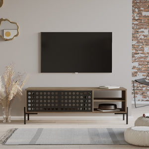 Tavolino TV Lemi 144x40x49 cm Rovere Grigio/Antracite [en.casa]