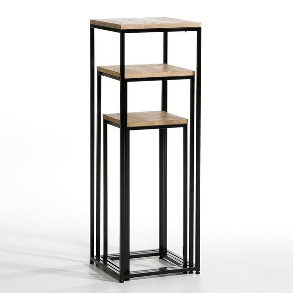 Set di 3 Tavoli da Consolle 'Kontiolahti' Struttura Sovrapponibile a Forma di Colonna - Color Legno/Nero [en.casa]