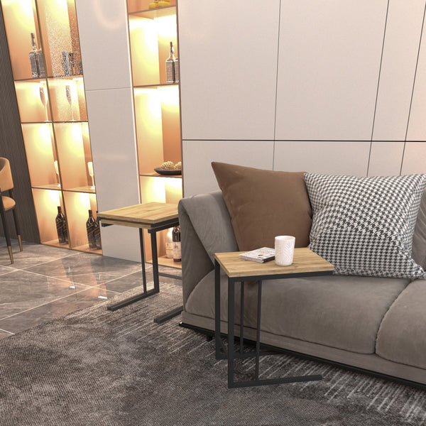 Tavolino da salotto Jakobstad set da 3 pezzi nero/effetto legno [en.casa]