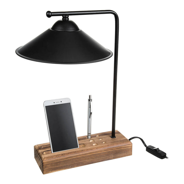 Lampada da tavolo Folkestone E27 Legno massiccio Metallo Nero / Legno [lux.pro]